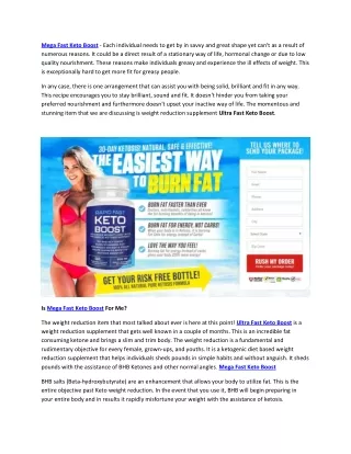 Mega Fast Keto Boost - Get A Complete Keto Weight Loss Diet