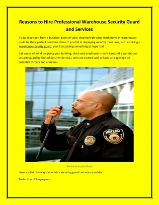 Reasons to Hire Professional Warehouse Security Guard and Services