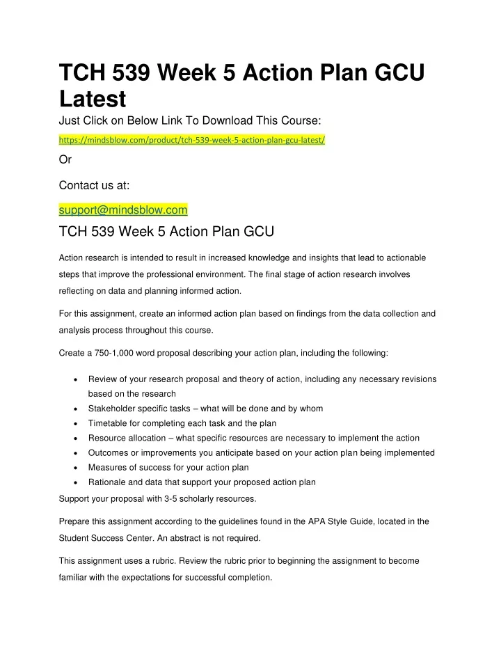 tch 539 week 5 action plan gcu latest just click