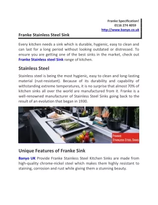 Franke Stainless Steel Sinks UK - Banyo