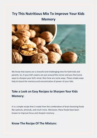 Try This Mix Recipe To Improve Your Kids Memory