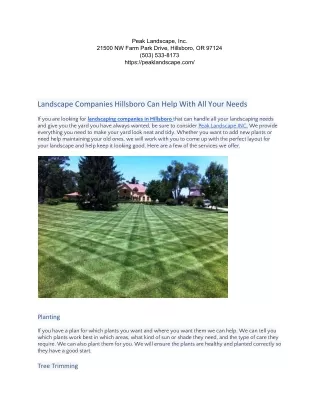 peak landscape inc