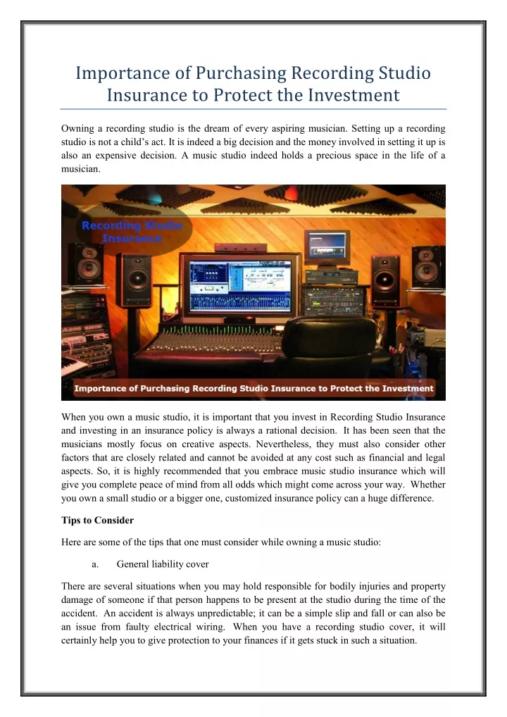 importance of purchasing recording studio