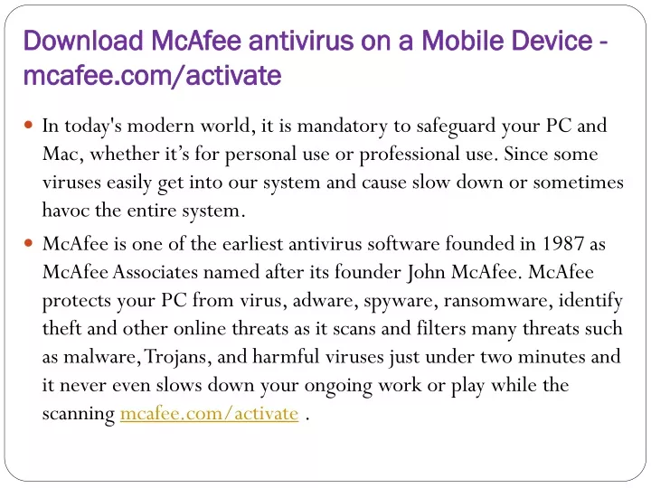 download mcafee antivirus on a mobile device mcafee com activate