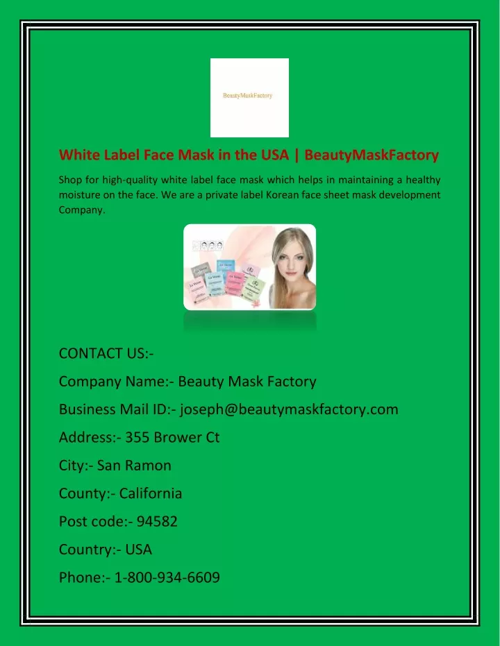 white label face mask in the usa beautymaskfactory