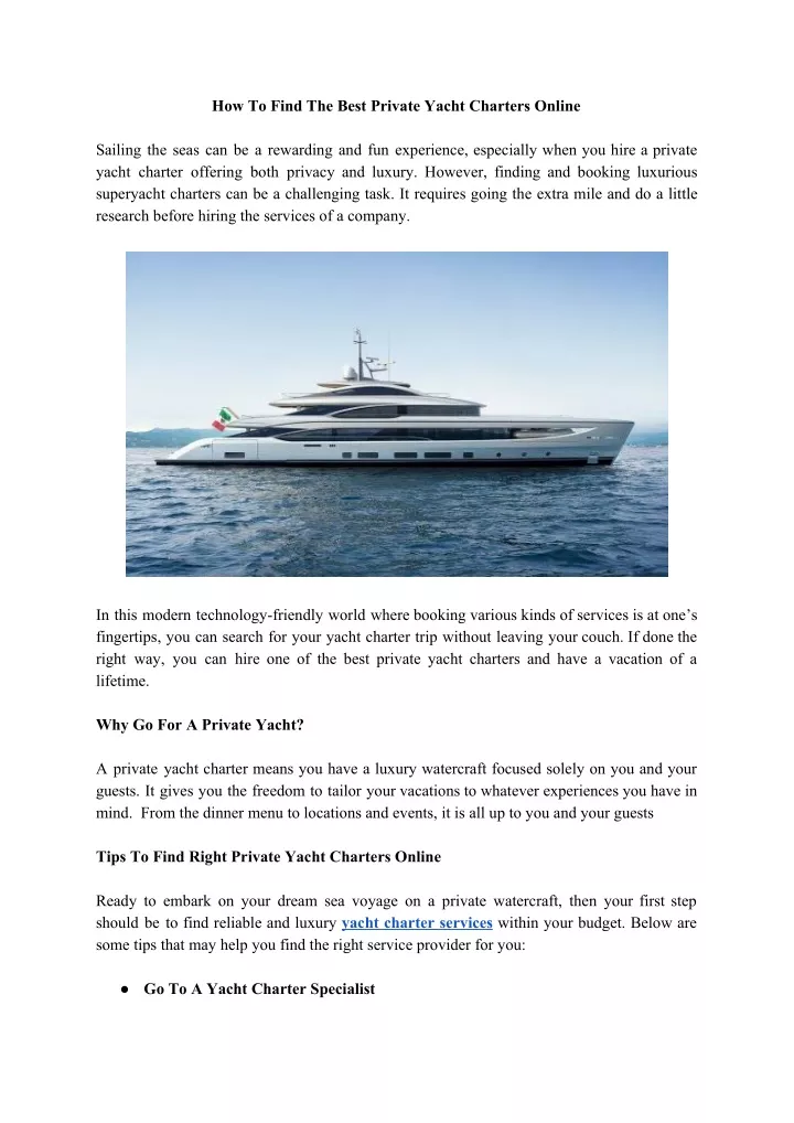how to find the best private yacht charters online