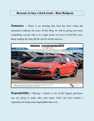 Reasons to buy a ford truck - Ron Hodgson
