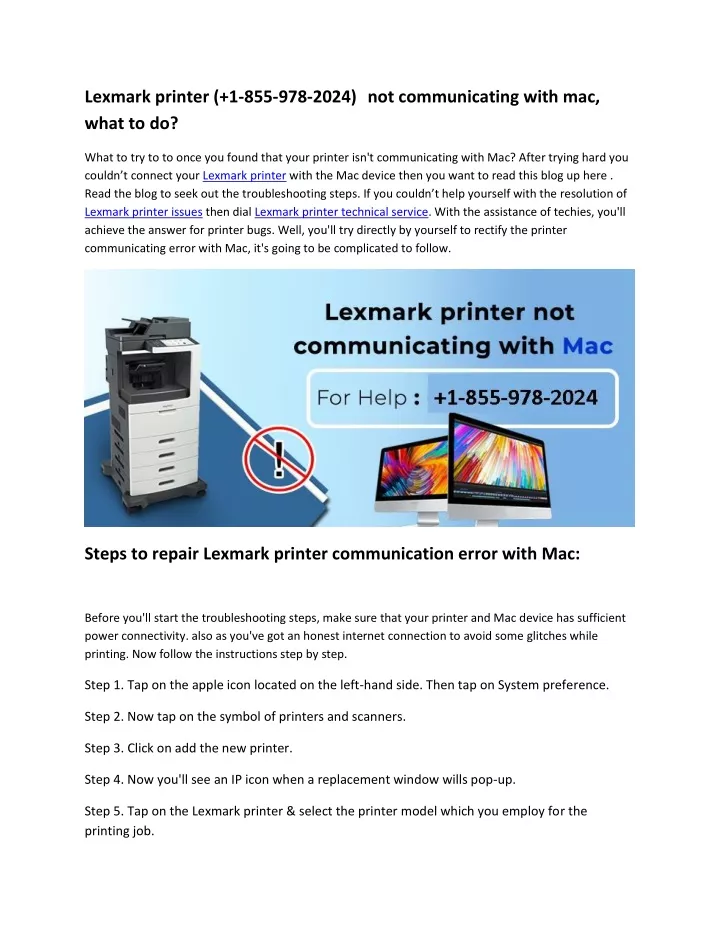 lexmark printer 1 855 978 2024 not communicating