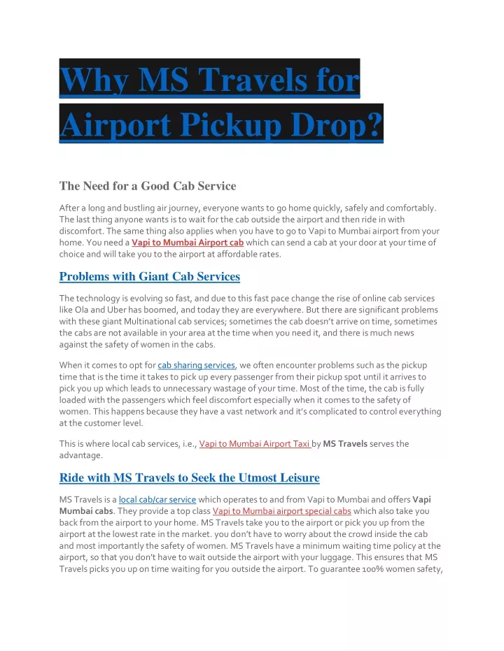 why ms travels for airport pickup drop