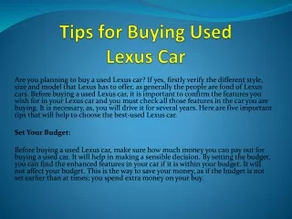 Tips for Buying Used Lexus Car