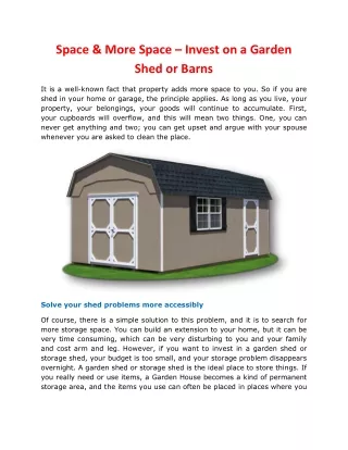 Space & More Space – Invest on a Garden Shed or Barns