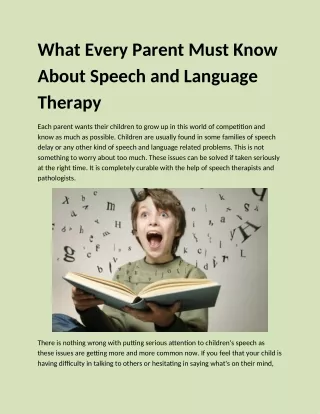What Every Parent Must Know About Speech and Language Therapy