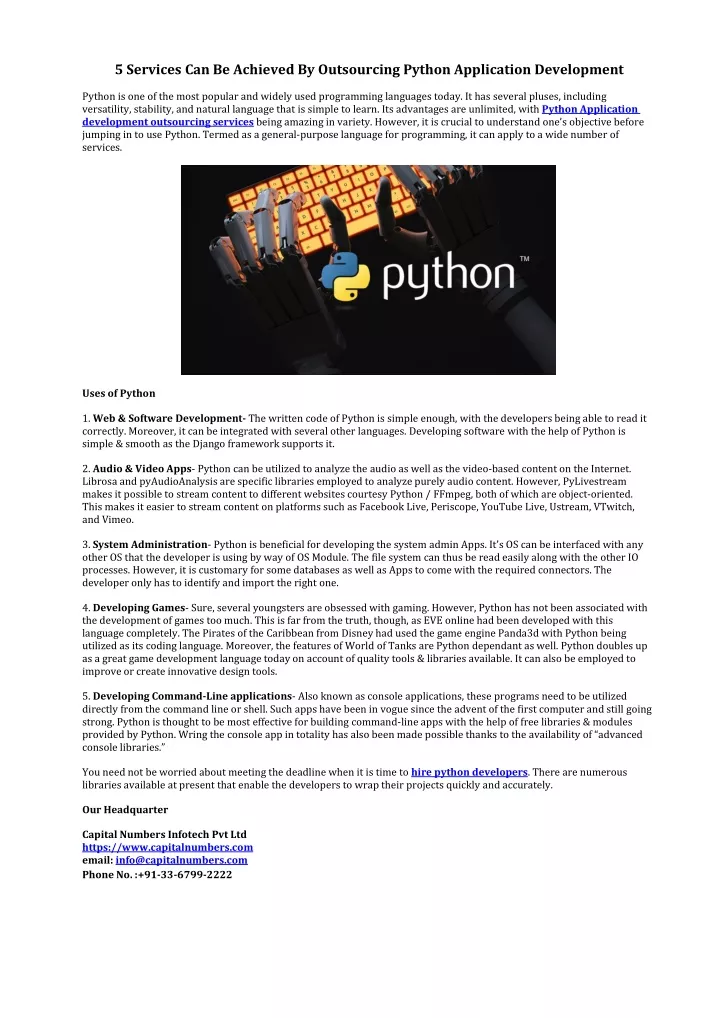 5 services can be achieved by outsourcing python