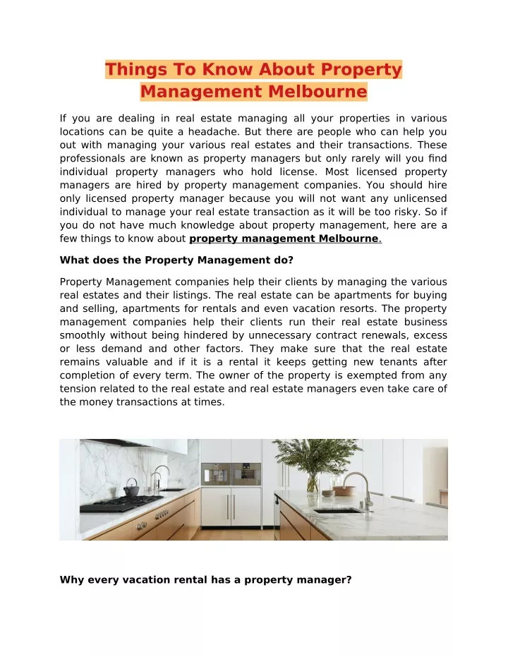 things to know about property management melbourne