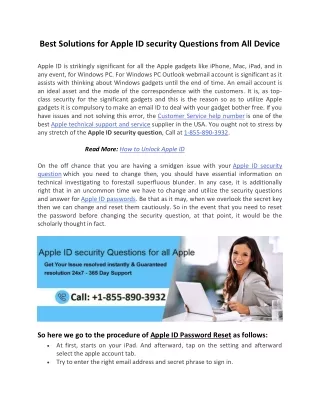 Best Solutions for Apple ID Security Questions - Call 1-855-890-3932