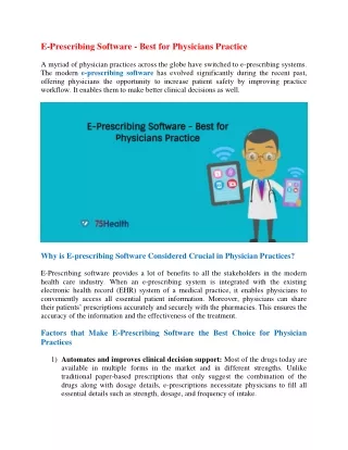 Electronic Prescribing Software - Best for Physicians Practice