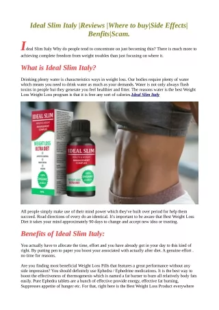 Ideal Slim Italy | Side Effects | Reviews  | Benfits | Ingredients.