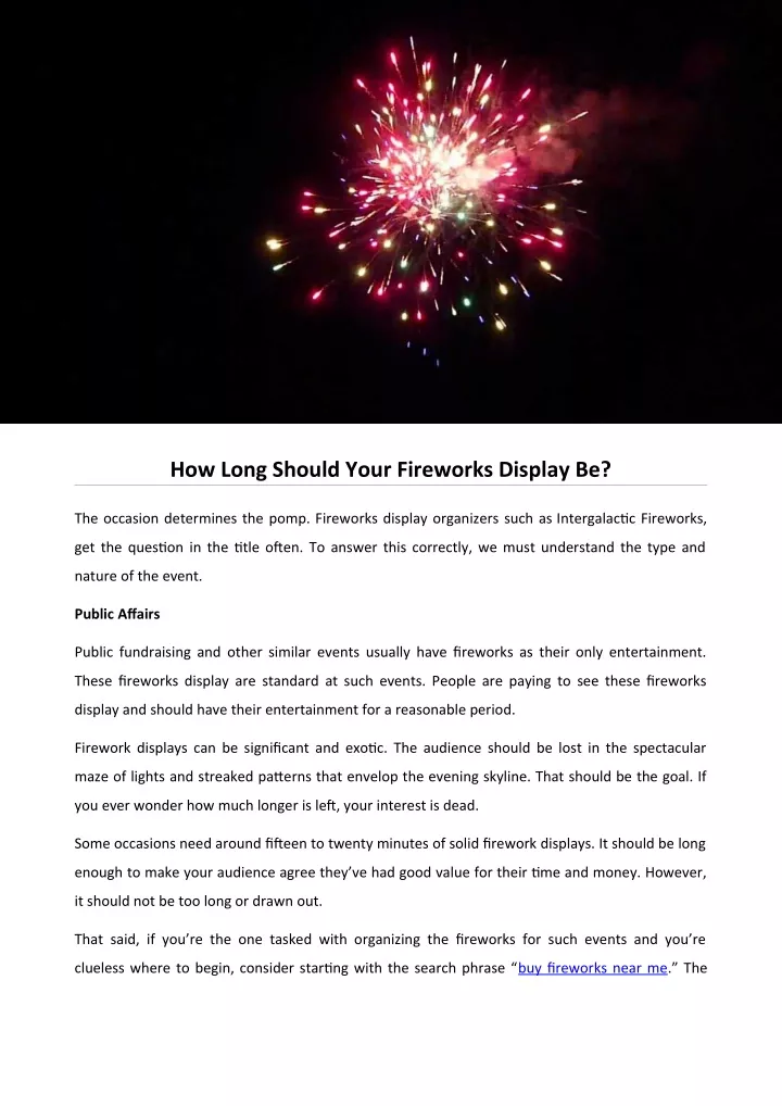 how long should your fireworks display be