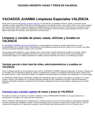 VACIAR URGENTE CASAS Y PISOS EN VALENCIA