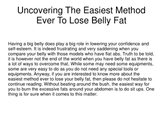 Uncovering The Easiest Method Ever To Lose Belly Fat