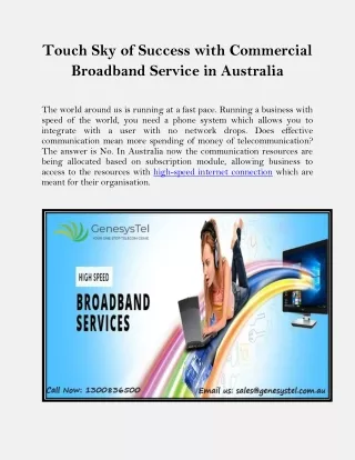 Touch Sky of Success with Commercial Broadband Service in Australia