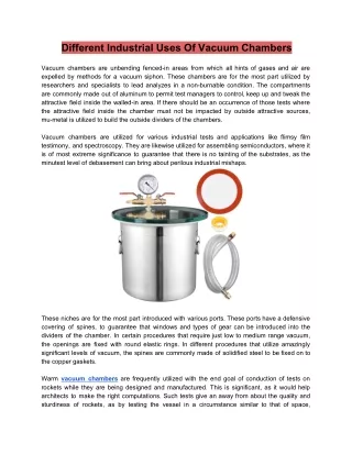 Different Industrial Uses Of Vacuum Chambers