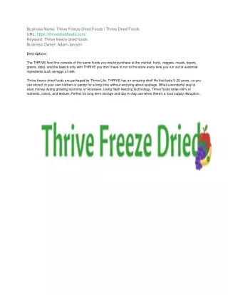 Thrive Freeze Dried Foods / Thrive Dried Foods