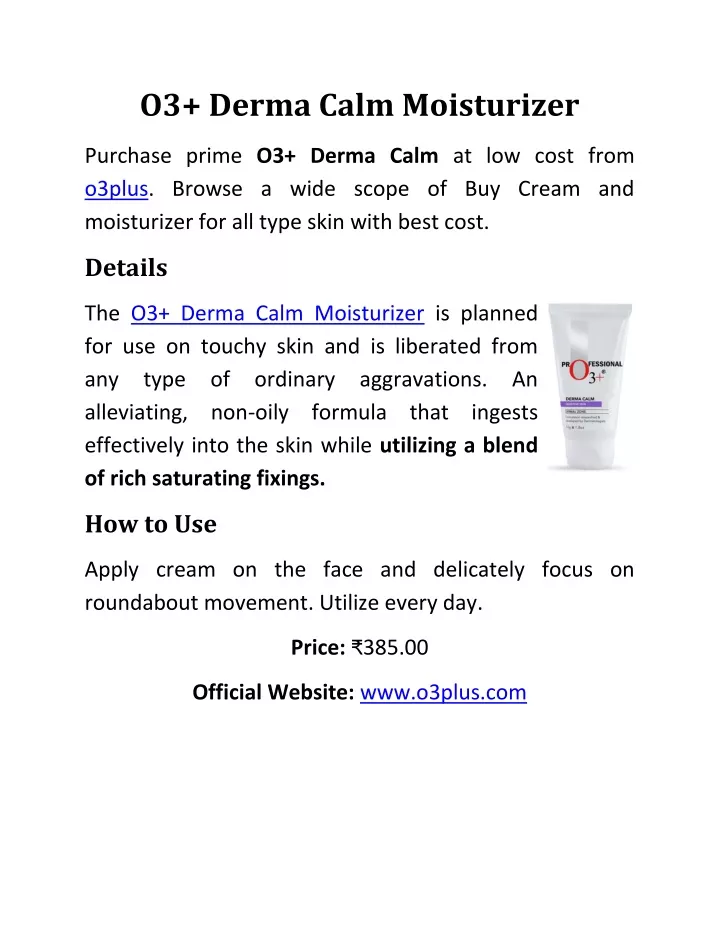 o3 derma calm moisturizer