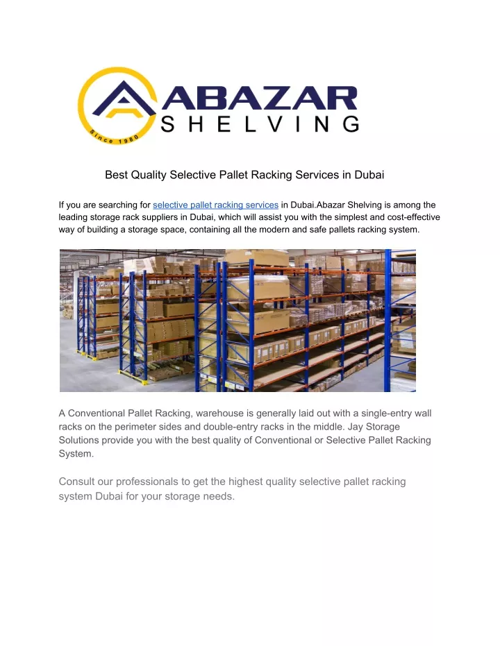 best quality selective pallet racking services