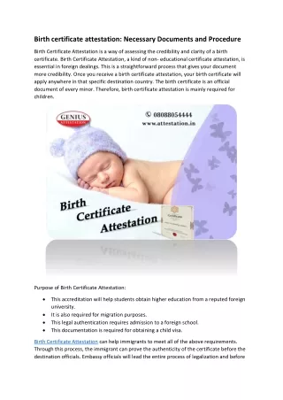 Birth certificate attestation: Necessary Documents and Procedure