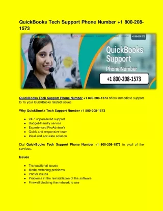 QuickBooks Tech Support Phone Number  1 800-208-1573