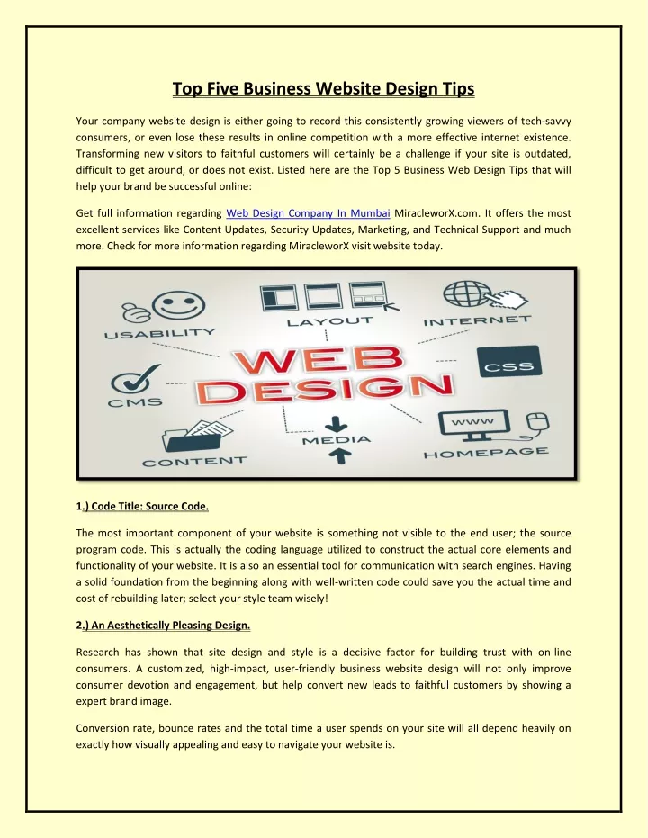 top five business website design tips