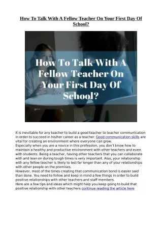 how to talk with a fellow teacher on your first