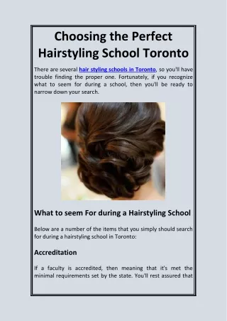 Choosing the Perfect Hairstyling School Toronto