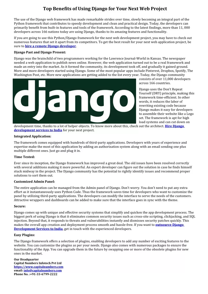 top benefits of using django for your next