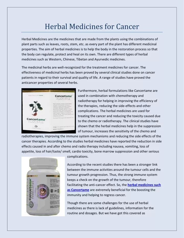 herbal medicines for cancer
