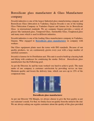 Borosilicate glass manufacturer & Glass Manufacturer company