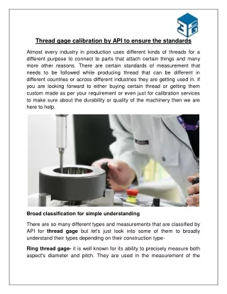 thread gage calibration by api to ensure