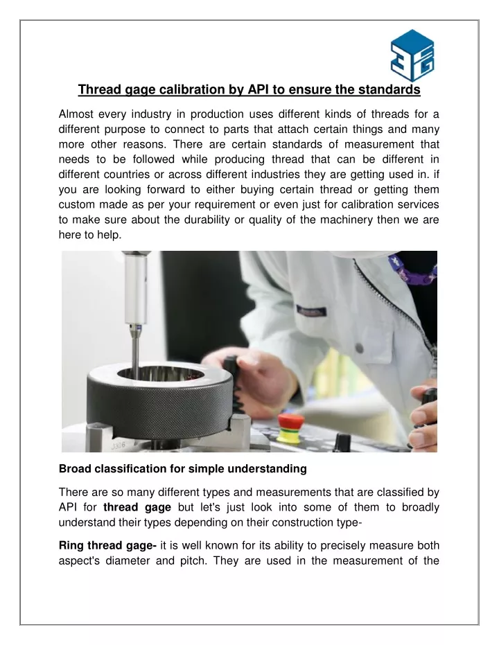 thread gage calibration by api to ensure