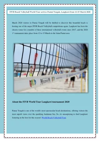 FIVB Beach Volleyball World Tour arrives Pantai Tengah, Langkawi from 12-15 March 2020