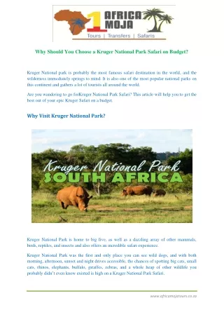 Why Should You Choose a Kruger National Park Safari on Budget?