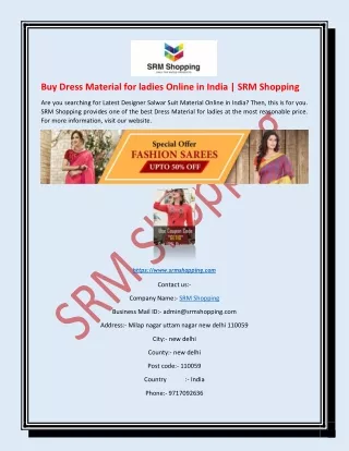 Buy Dress Material for ladies Online in India | SRM Shopping