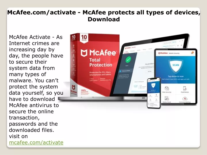 mcafee com activate mcafee protects all types