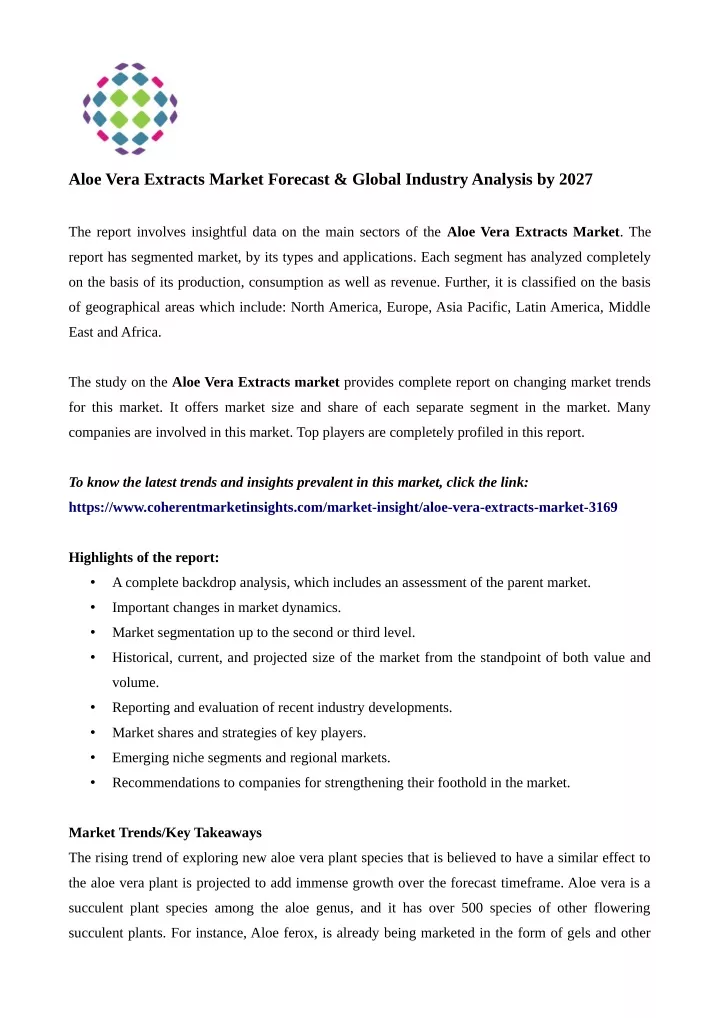 aloe vera extracts market forecast global
