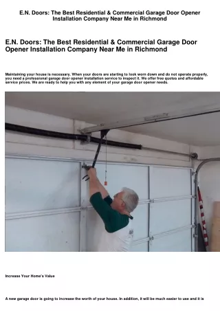 E.N. Doors: The Very Best Residential & Commercial Garage Door Opener Installation Company Near Me in Richmond