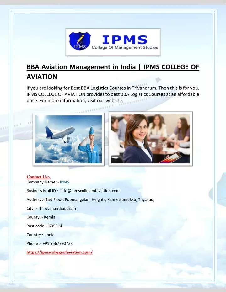 bba aviation management in india ipms college