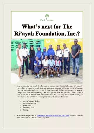 What’s next for The Ri’ayah Foundation, Inc.?