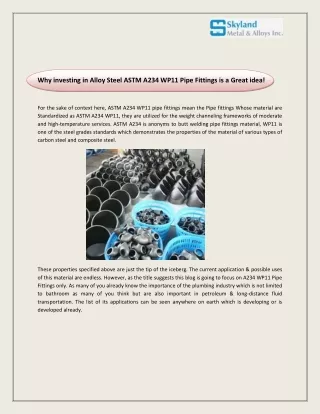 Why investing in Alloy Steel ASTM A234 WP11 Pipe Fittings is a Great idea!