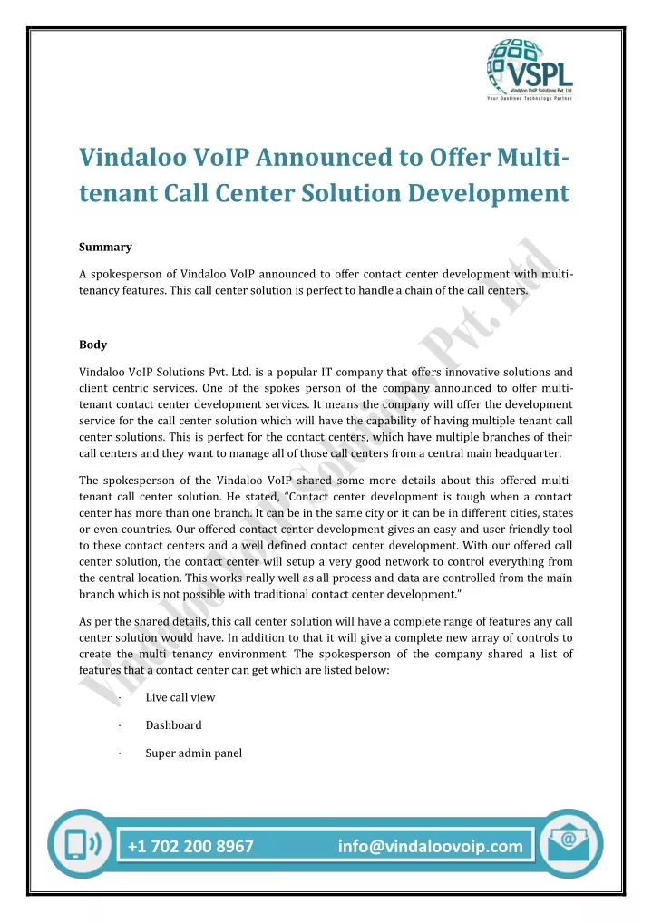 vindaloo voip announced to offer multi tenant