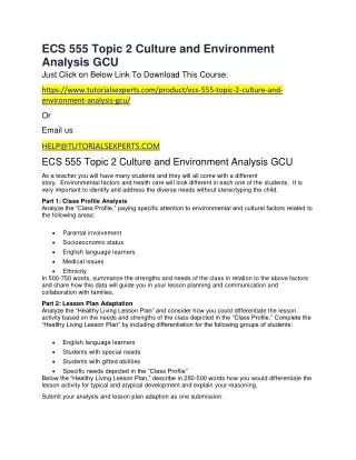 ECS 555 Topic 2 Culture and Environment Analysis GCU